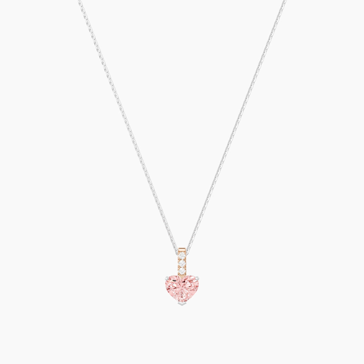 Paved Hanging Solitaire | 18k White & Rose Gold 1 ct Pink Lab Diamond Heart Pendant