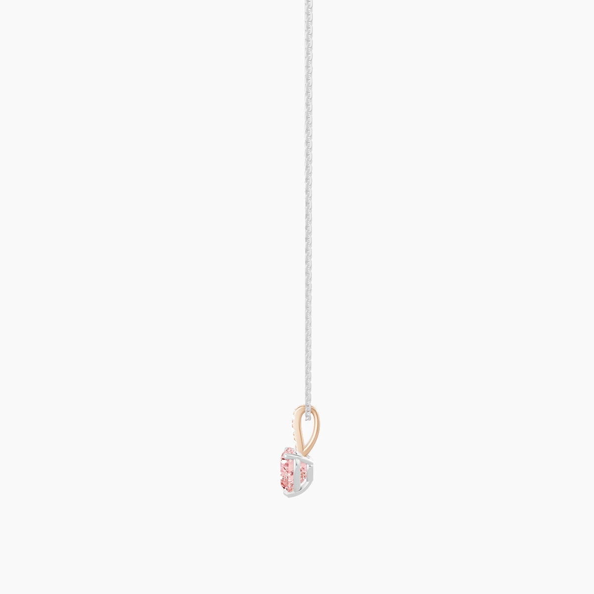 Paved Hanging Solitaire | 18k White & Rose Gold 1 ct Pink Lab Diamond Heart Pendant