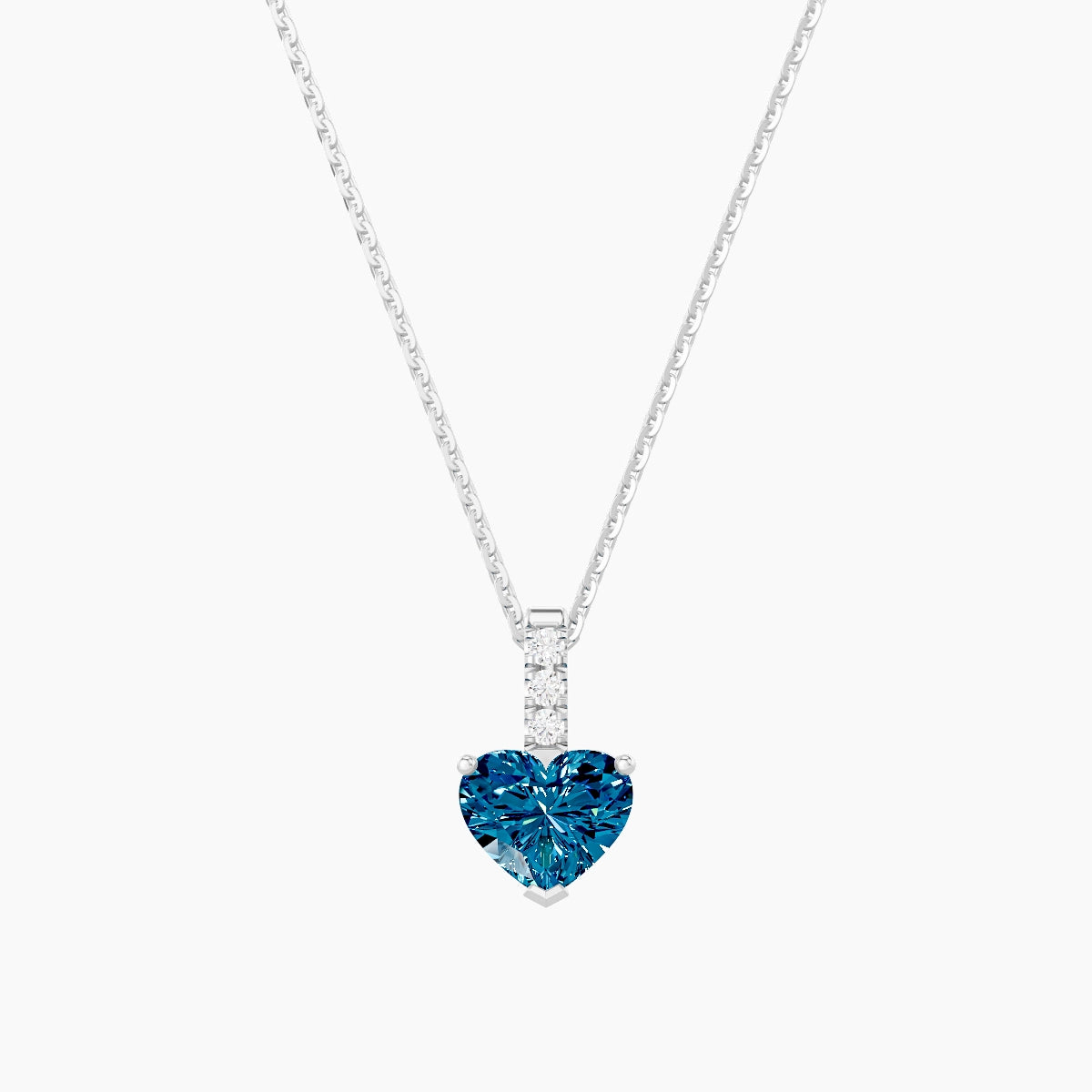 Paved Hanging Solitaire | 18k White Gold 1 ct Blue Lab Diamond Heart Pendant