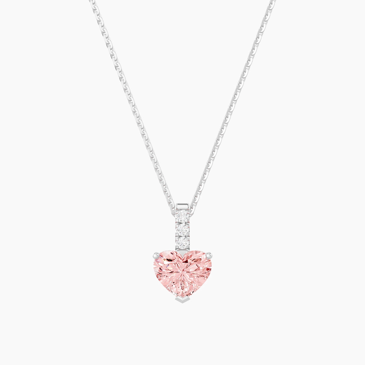 Paved Hanging Solitaire | 18k White Gold 1 ct Pink Lab Diamond Heart Pendant