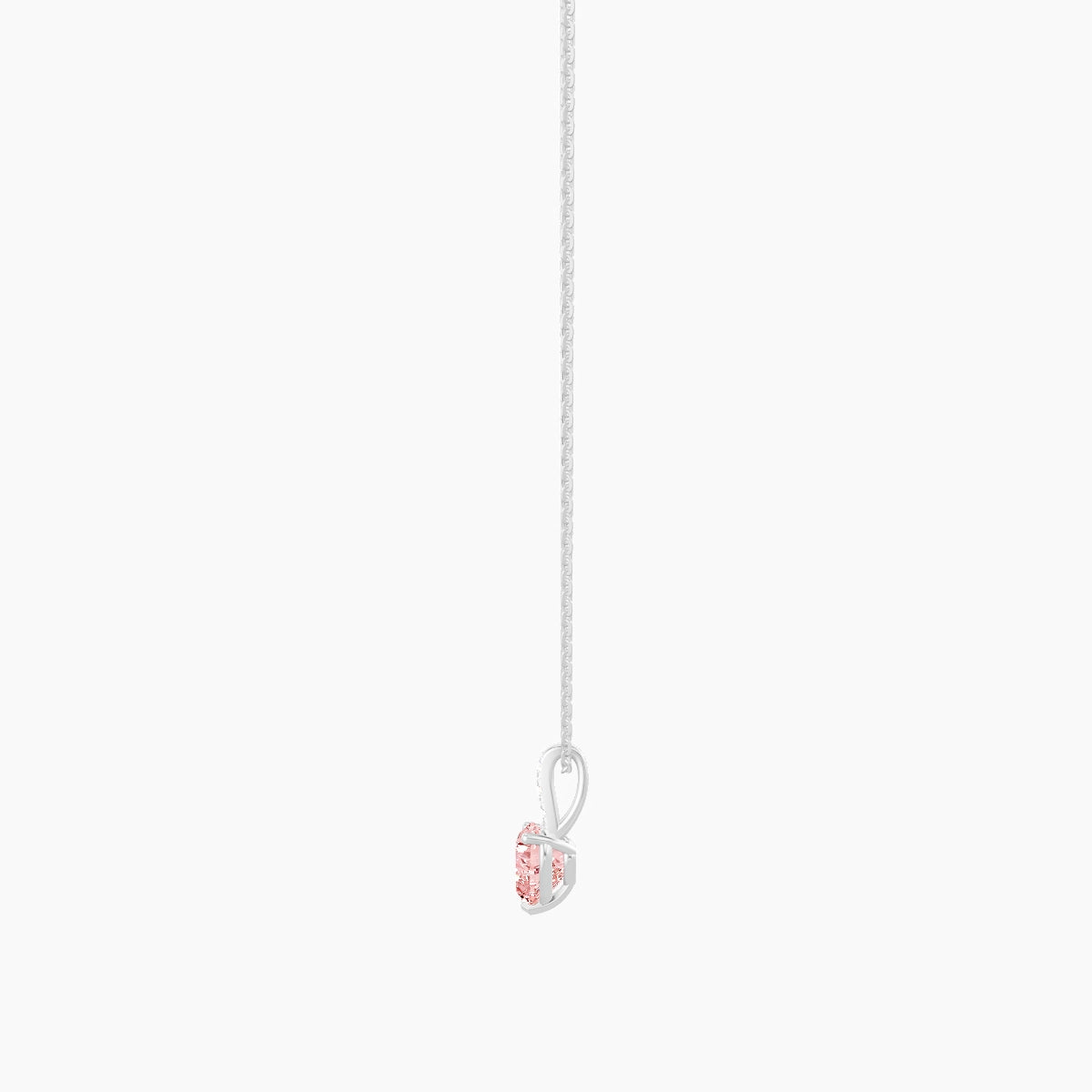 Paved Hanging Solitaire | 18k White Gold 1 ct Pink Lab Diamond Heart Pendant