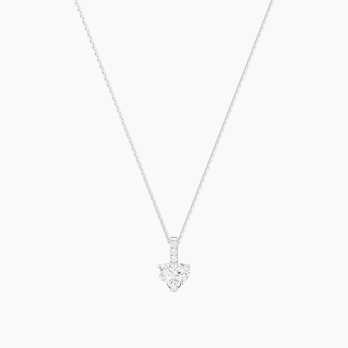 Paved Hanging Solitaire | 18k White Gold 1 ct White Lab Diamond Heart Pendant