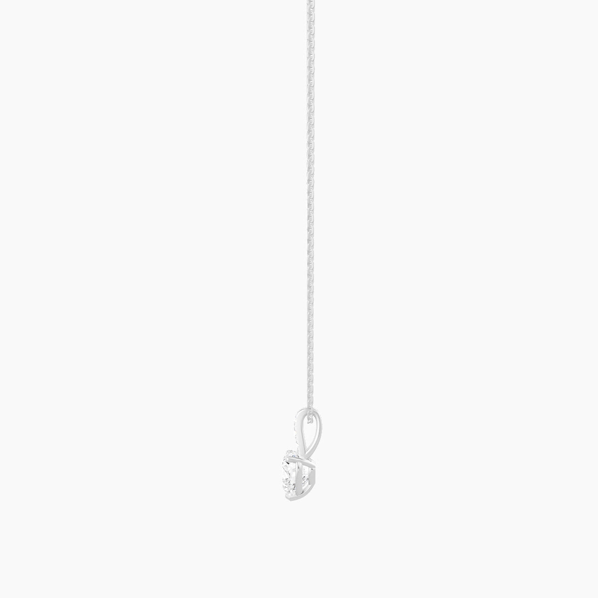 Paved Hanging Solitaire | 18k White Gold 1 ct White Lab Diamond Heart Pendant