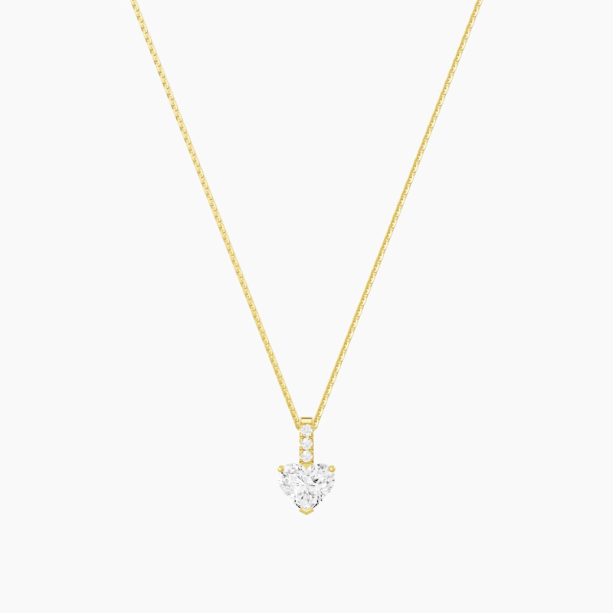 Paved Hanging Solitaire | 18k Yellow Gold 1 ct White Lab Diamond Heart Pendant