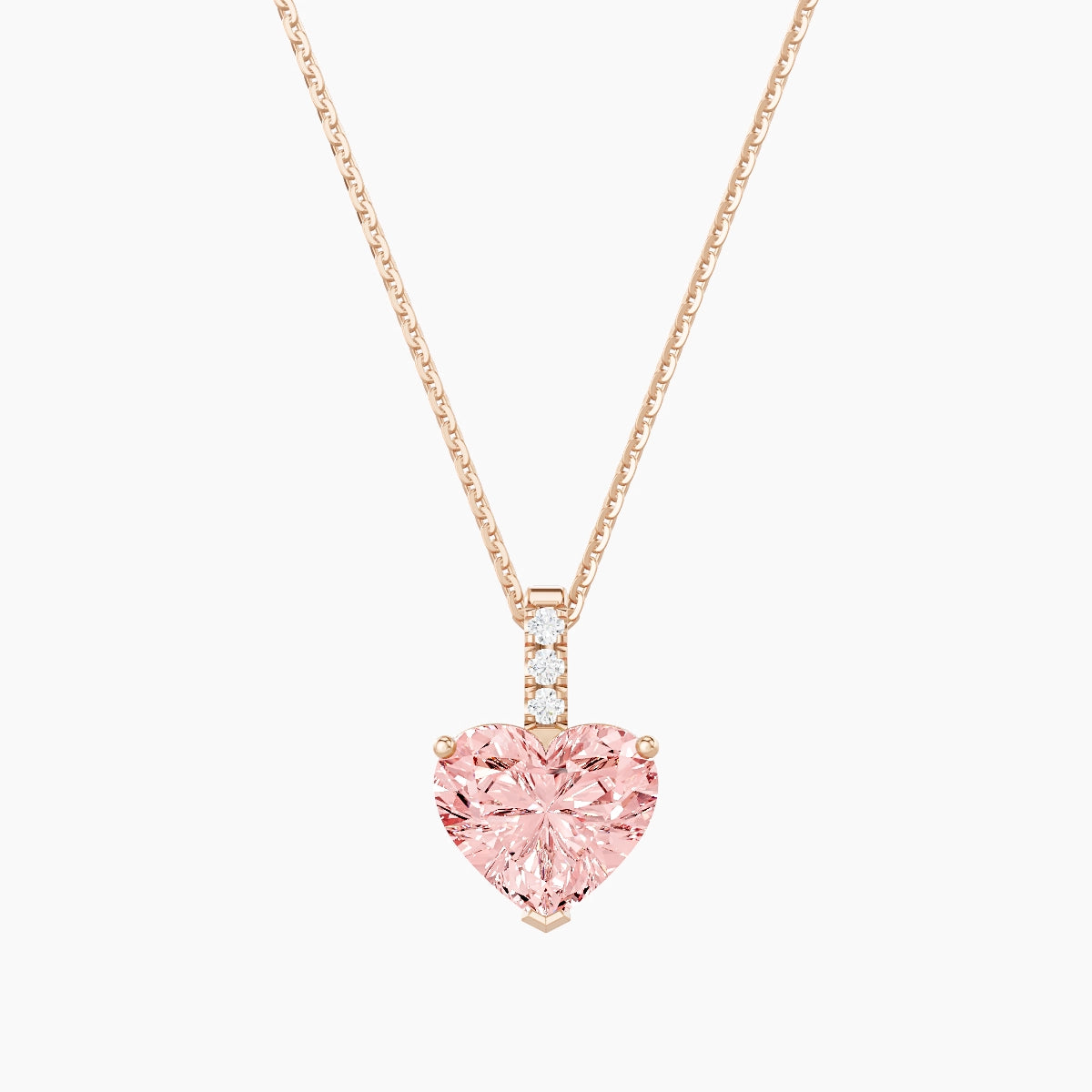 Paved Hanging Solitaire | 18k Rose Gold 2 ct Pink Lab Diamond Heart Pendant