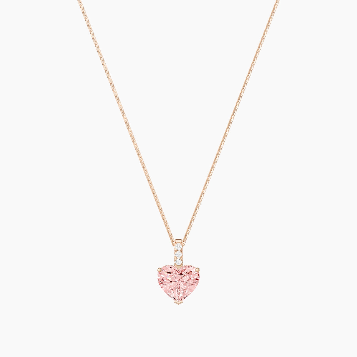 Paved Hanging Solitaire | 18k Rose Gold 2 ct Pink Lab Diamond Heart Pendant
