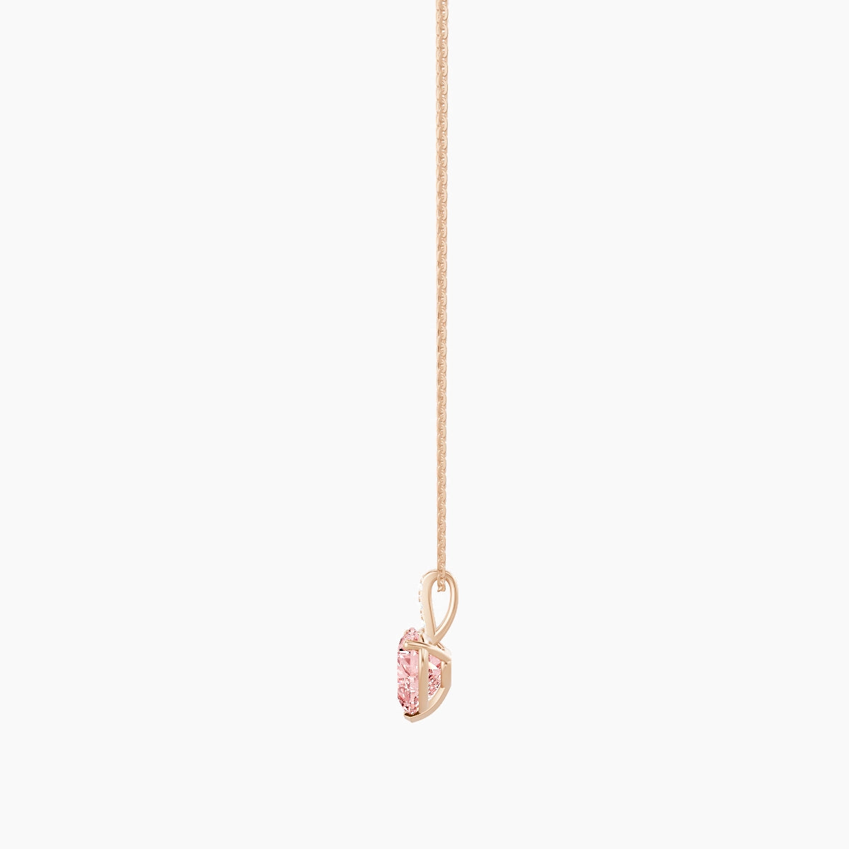 Paved Hanging Solitaire | 18k Rose Gold 2 ct Pink Lab Diamond Heart Pendant