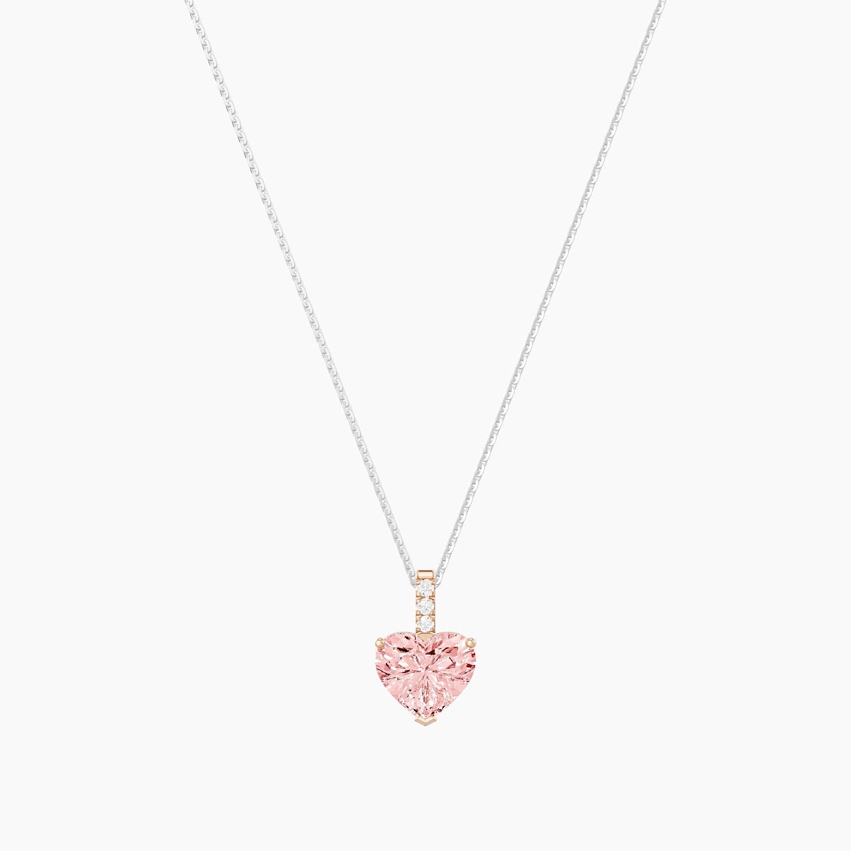 Paved Hanging Solitaire | 18k White & Rose Gold 2 ct Pink Lab Diamond Heart Pendant