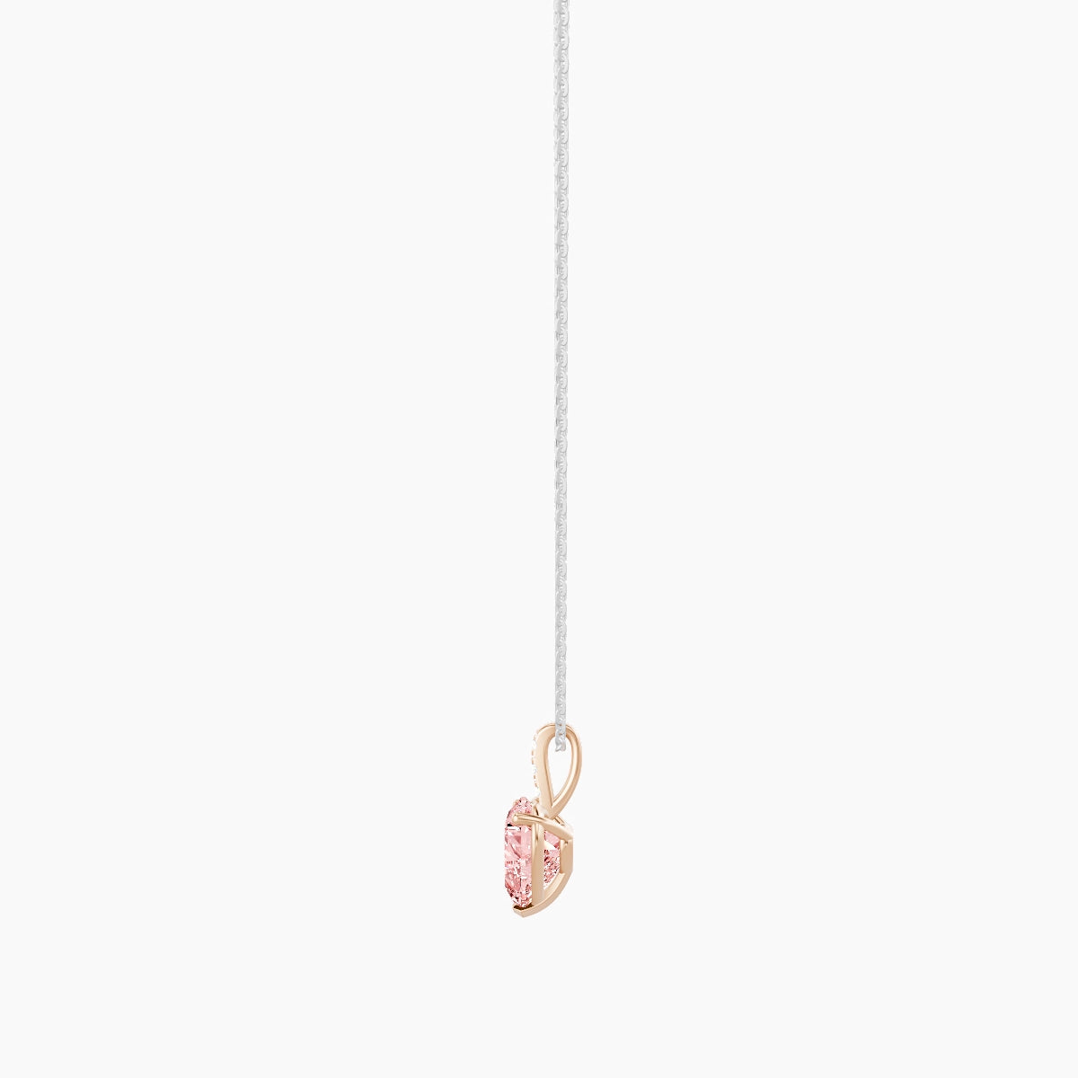 Paved Hanging Solitaire | 18k White & Rose Gold 2 ct Pink Lab Diamond Heart Pendant