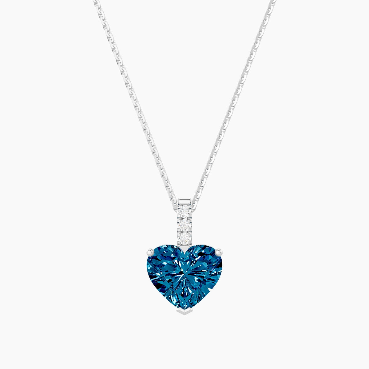 Paved Hanging Solitaire | 18k White Gold 2 ct Blue Lab Diamond Heart Pendant