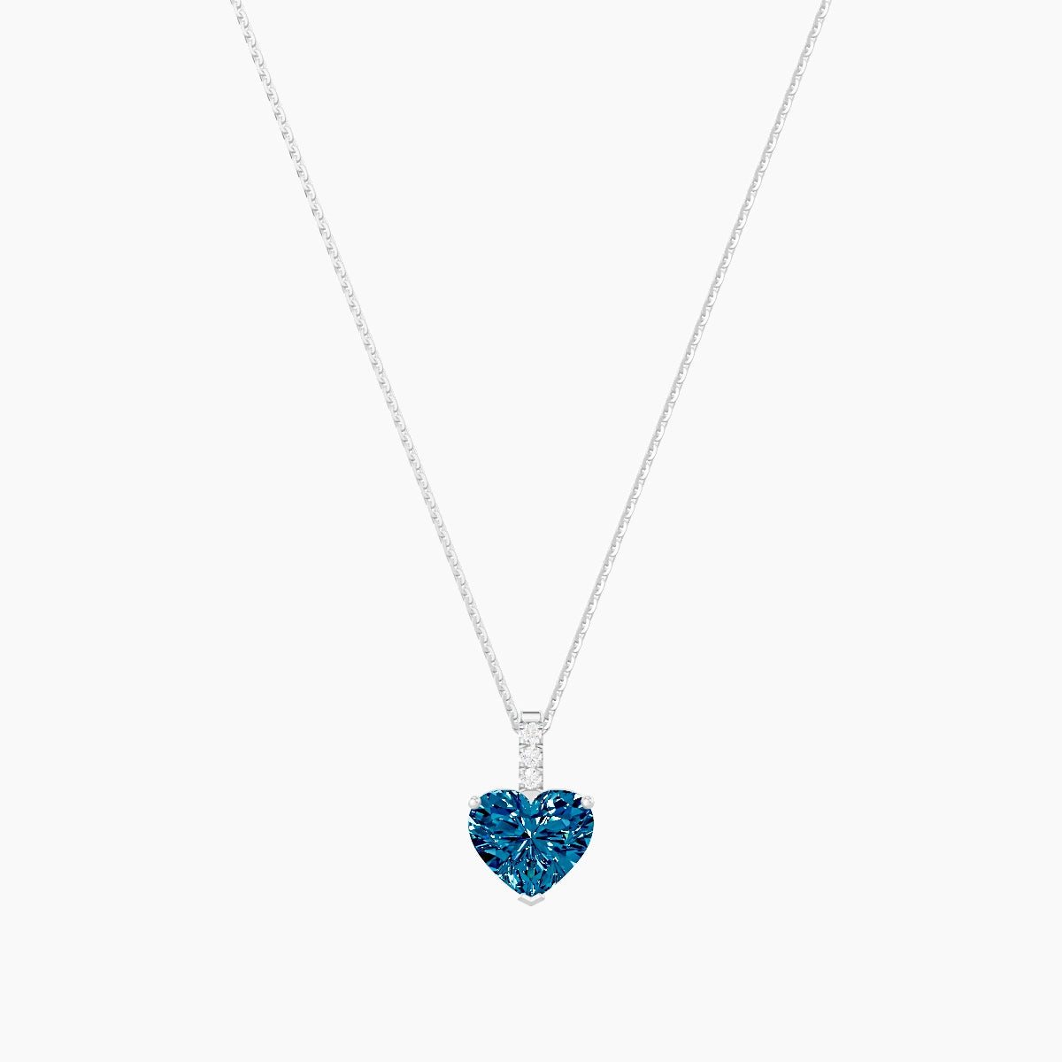 Paved Hanging Solitaire | 18k White Gold 2 ct Blue Lab Diamond Heart Pendant