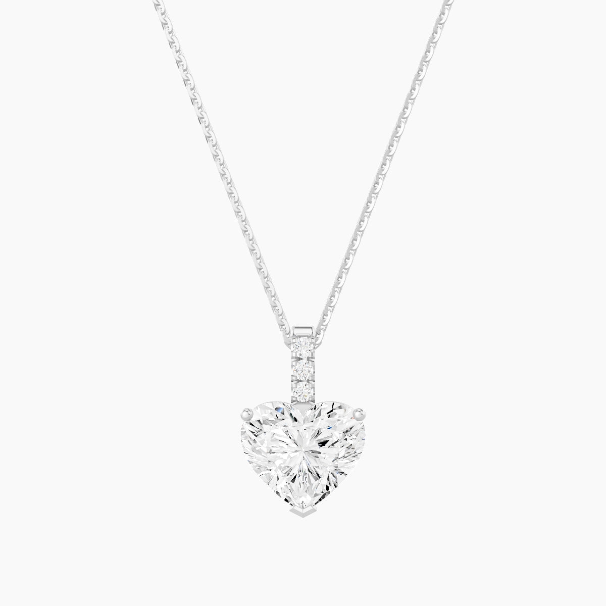 Paved Hanging Solitaire | 18k White Gold 2 ct White Lab Diamond Heart Pendant