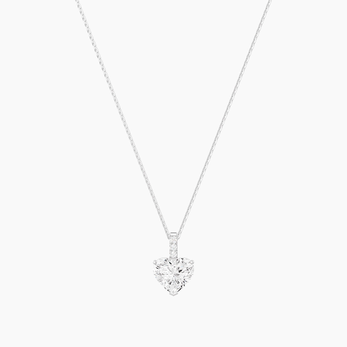 Paved Hanging Solitaire | 18k White Gold 2 ct White Lab Diamond Heart Pendant