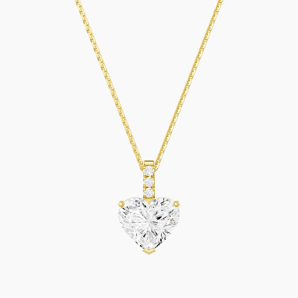 Paved Hanging Solitaire | 18k Yellow Gold 2 ct White Lab Diamond Heart Pendant