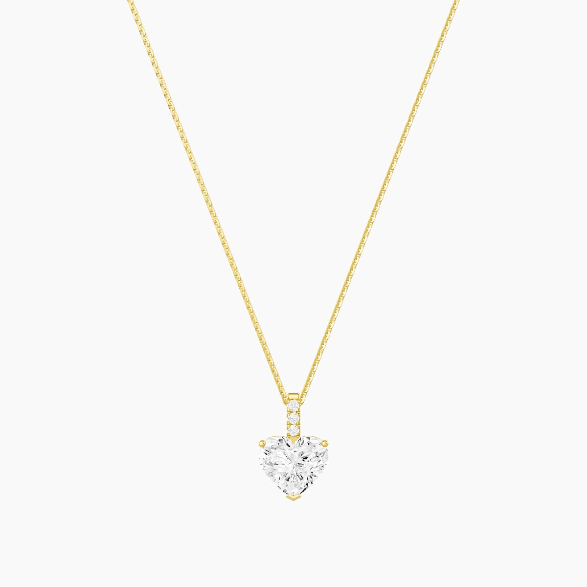 Paved Hanging Solitaire | 18k Yellow Gold 2 ct White Lab Diamond Heart Pendant