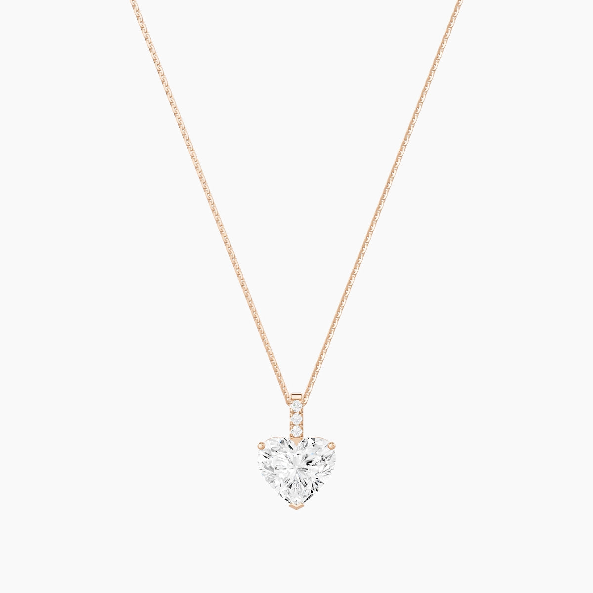 Paved Hanging Solitaire | 18k Rose Gold 3 ct White Lab Diamond Heart Pendant