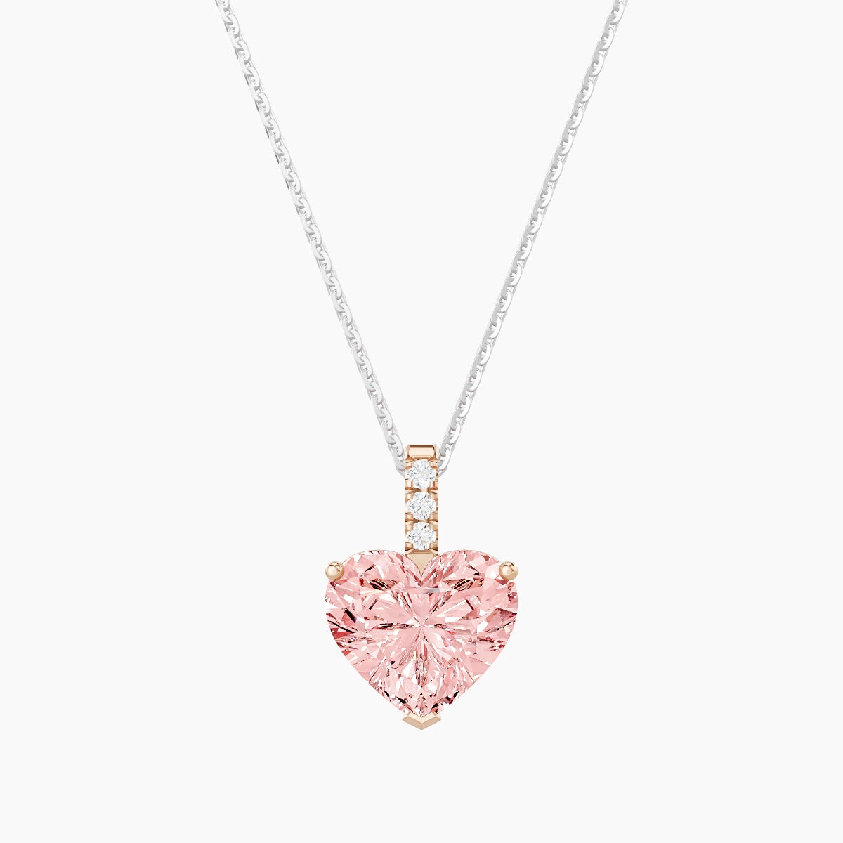 Paved Hanging Solitaire | 18k White & Rose Gold 3 ct Pink Lab Diamond Heart Pendant