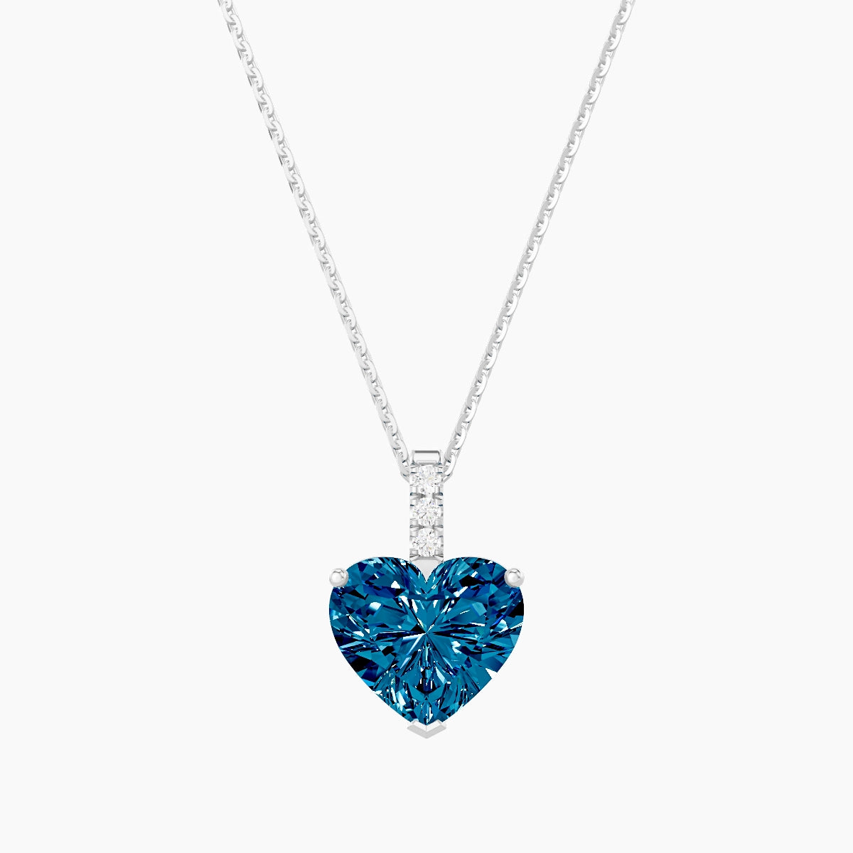 Paved Hanging Solitaire | 18k White Gold 3 ct Blue Lab Diamond Heart Pendant