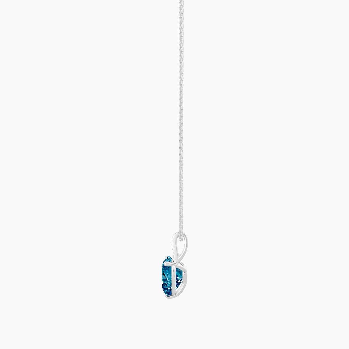 Paved Hanging Solitaire | 18k White Gold 3 ct Blue Lab Diamond Heart Pendant