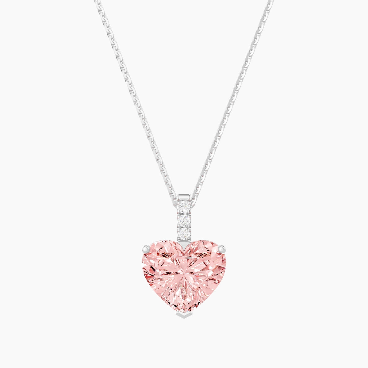 Paved Hanging Solitaire | 18k White Gold 3 ct Pink Lab Diamond Heart Pendant