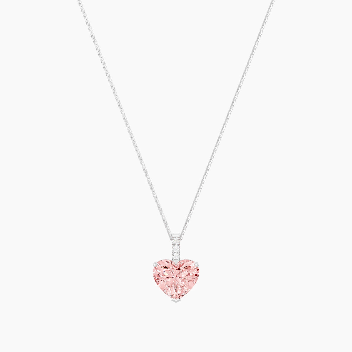 Paved Hanging Solitaire | 18k White Gold 3 ct Pink Lab Diamond Heart Pendant