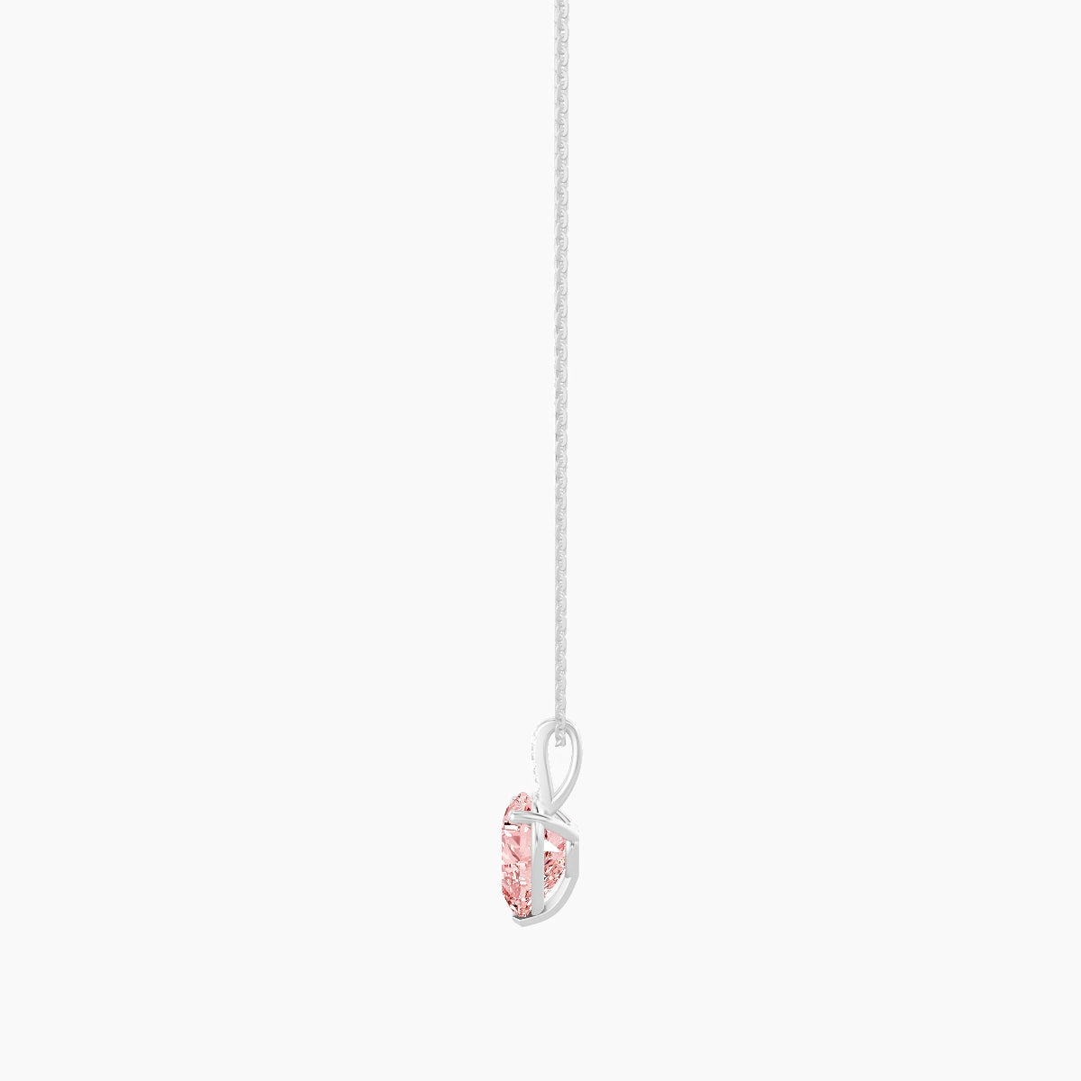 Paved Hanging Solitaire | 18k White Gold 3 ct Pink Lab Diamond Heart Pendant