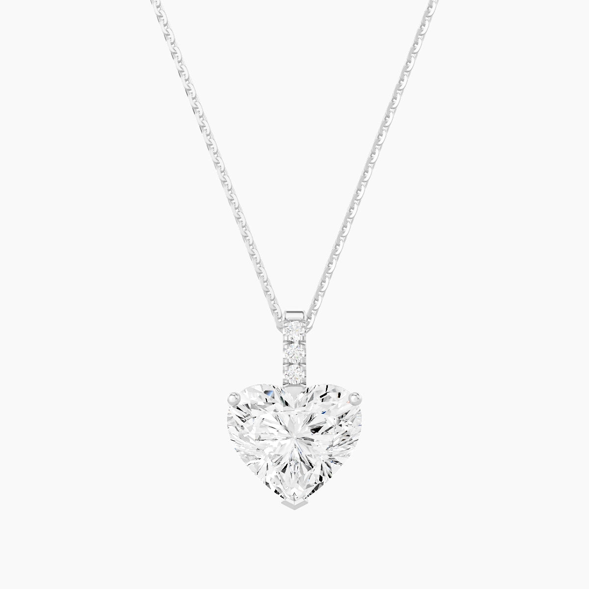 Paved Hanging Solitaire | 18k White Gold 3 ct White Lab Diamond Heart Pendant