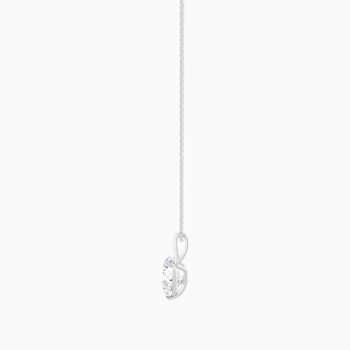 Paved Hanging Solitaire | 18k White Gold 3 ct White Lab Diamond Heart Pendant
