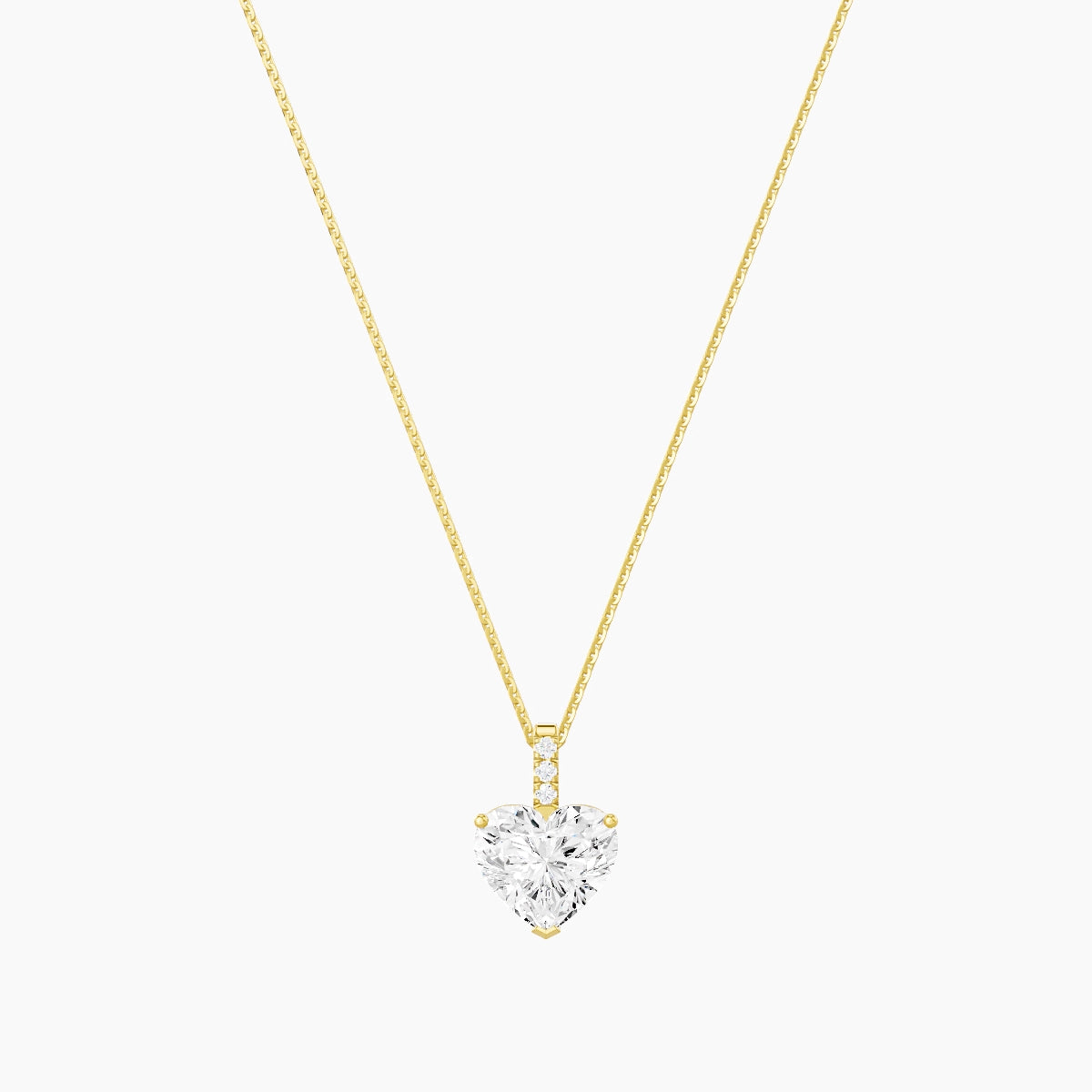 Paved Hanging Solitaire | 18k Yellow Gold 3 ct White Lab Diamond Heart Pendant