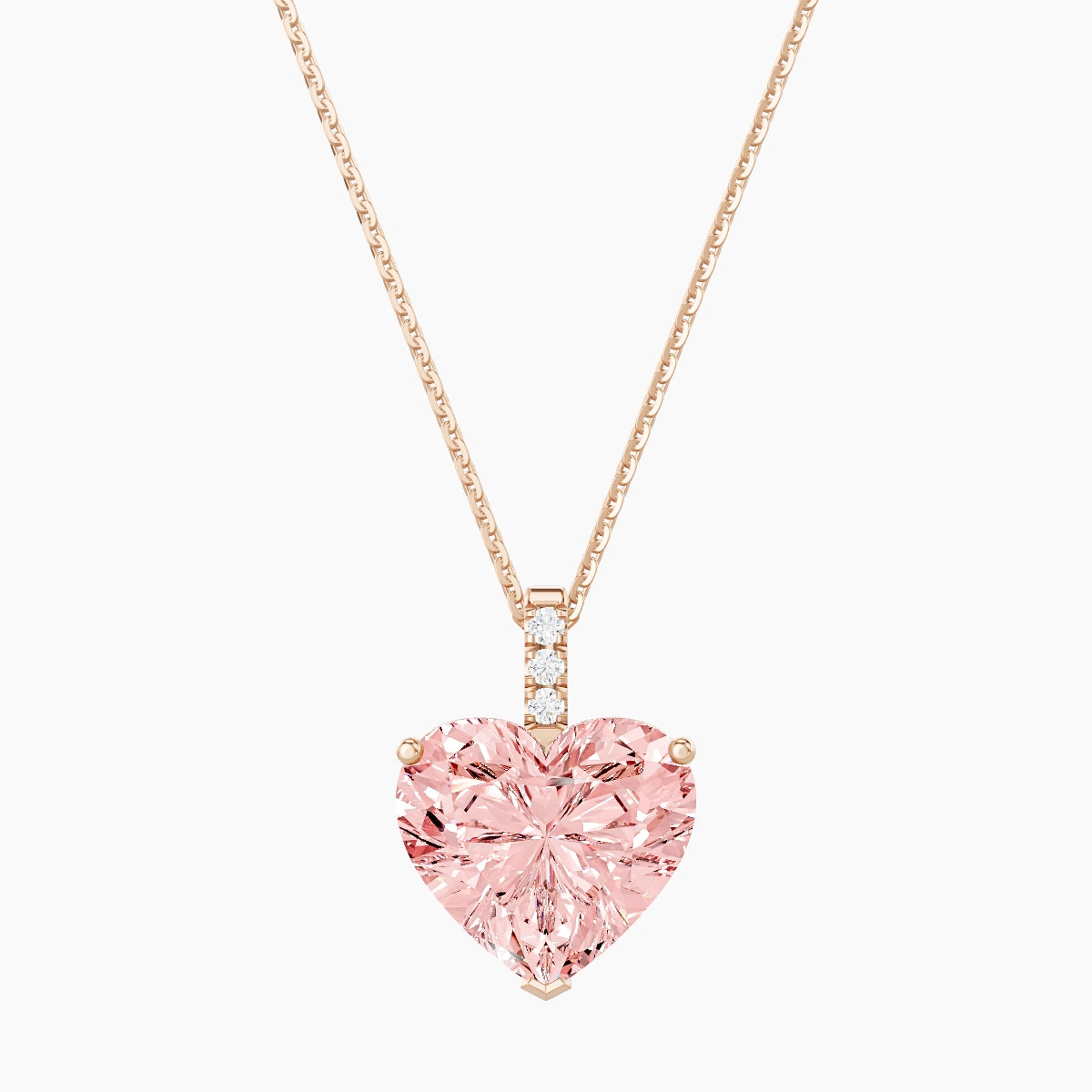 Paved Hanging Solitaire | 18k Rose Gold 5 ct Pink Lab Diamond Heart Pendant