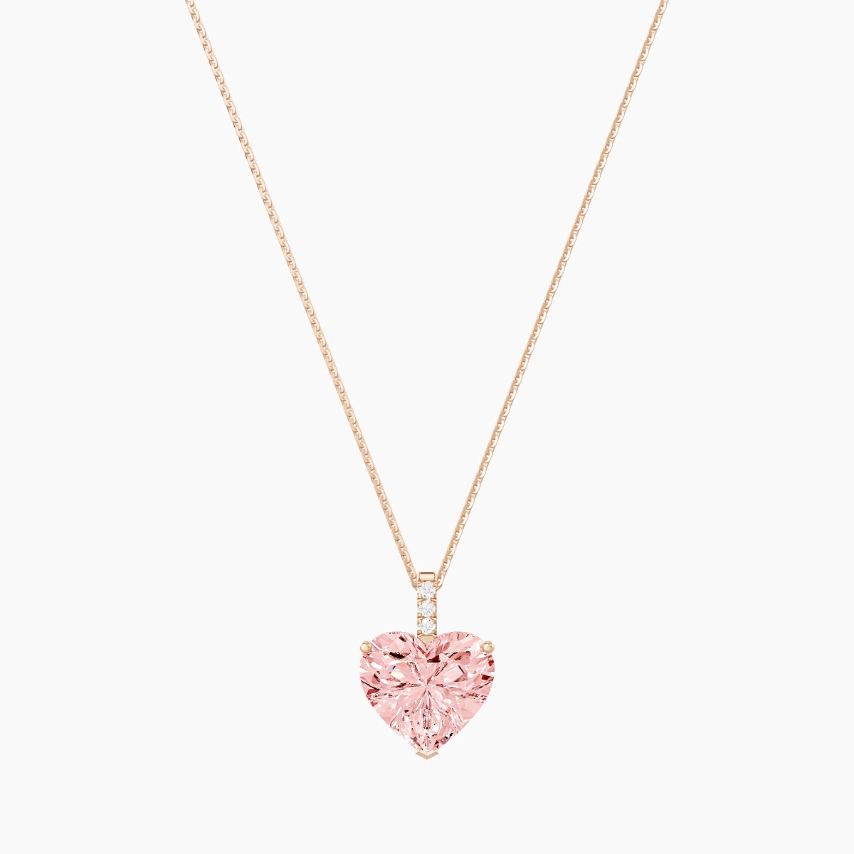 Paved Hanging Solitaire | 18k Rose Gold 5 ct Pink Lab Diamond Heart Pendant