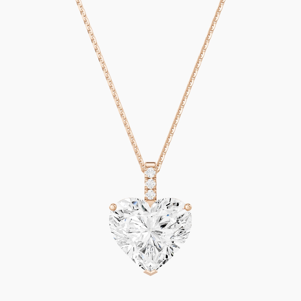 Paved Hanging Solitaire | 18k Rose Gold 5 ct White Lab Diamond Heart Pendant