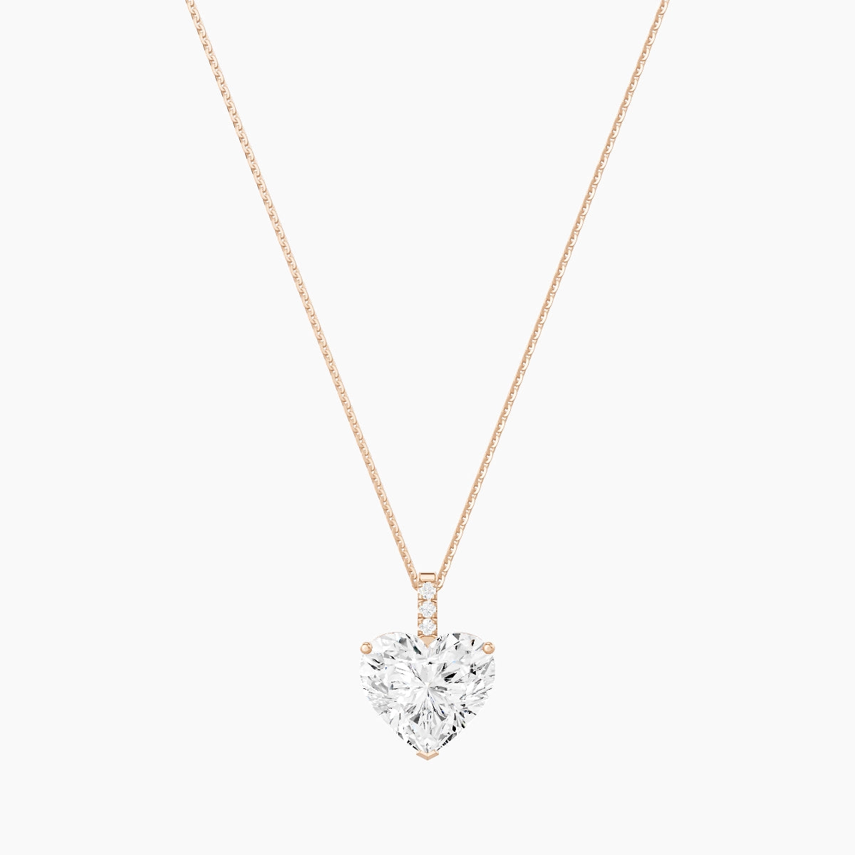 Paved Hanging Solitaire | 18k Rose Gold 5 ct White Lab Diamond Heart Pendant