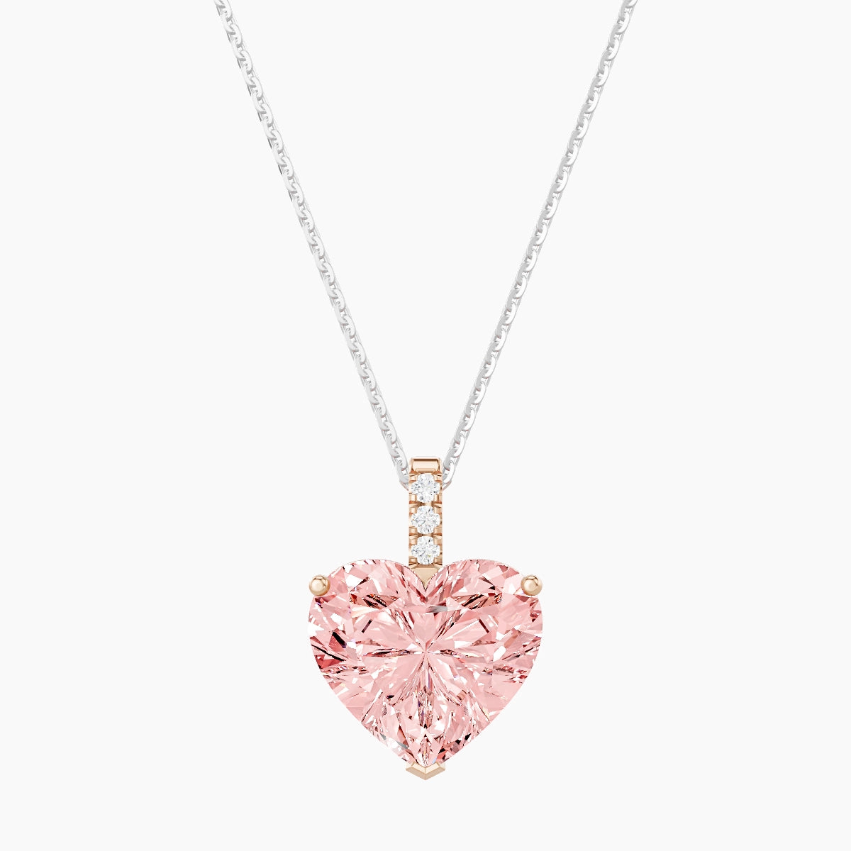Paved Hanging Solitaire | 18k White & Rose Gold 5 ct Pink Lab Diamond Heart Pendant