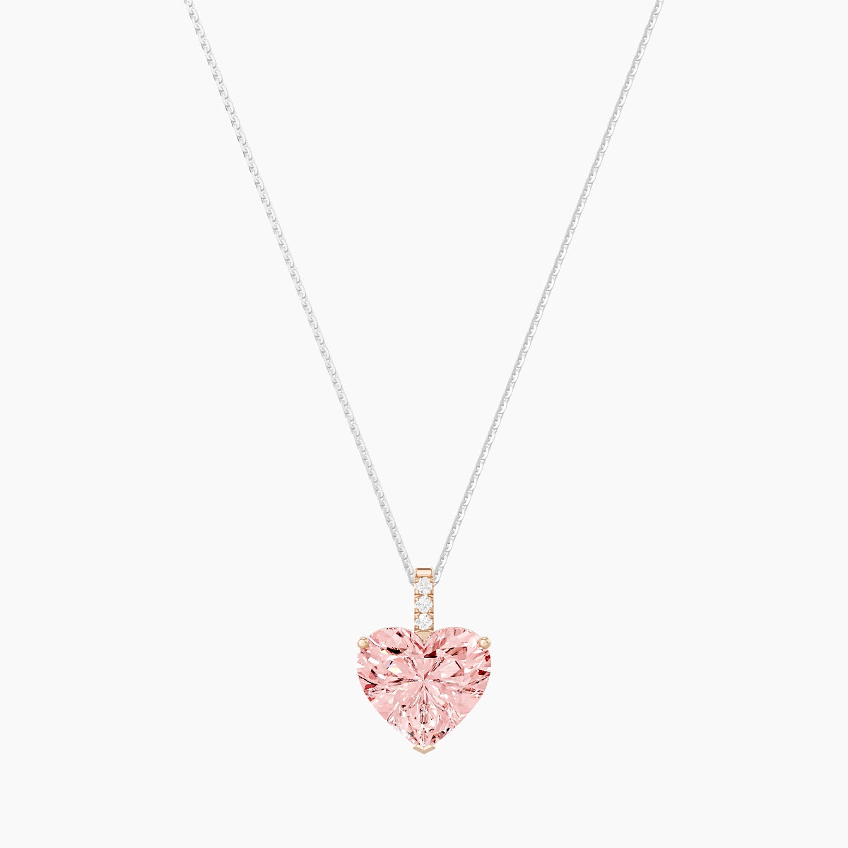 Paved Hanging Solitaire | 18k White & Rose Gold 5 ct Pink Lab Diamond Heart Pendant