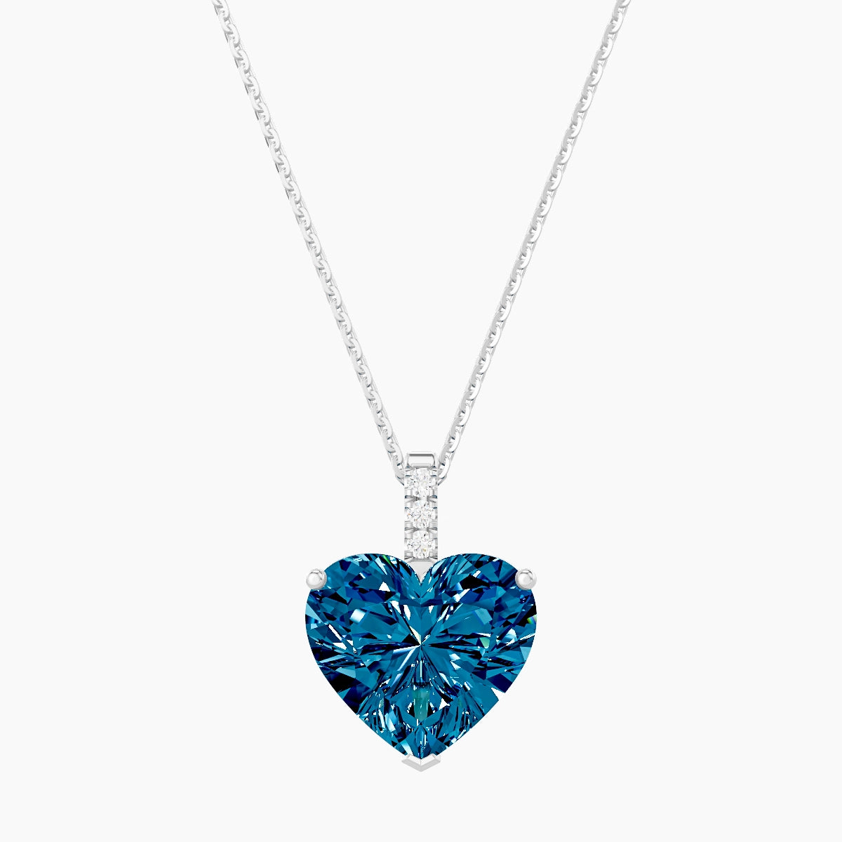 Paved Hanging Solitaire | 18k White Gold 5 ct Blue Lab Diamond Heart Pendant