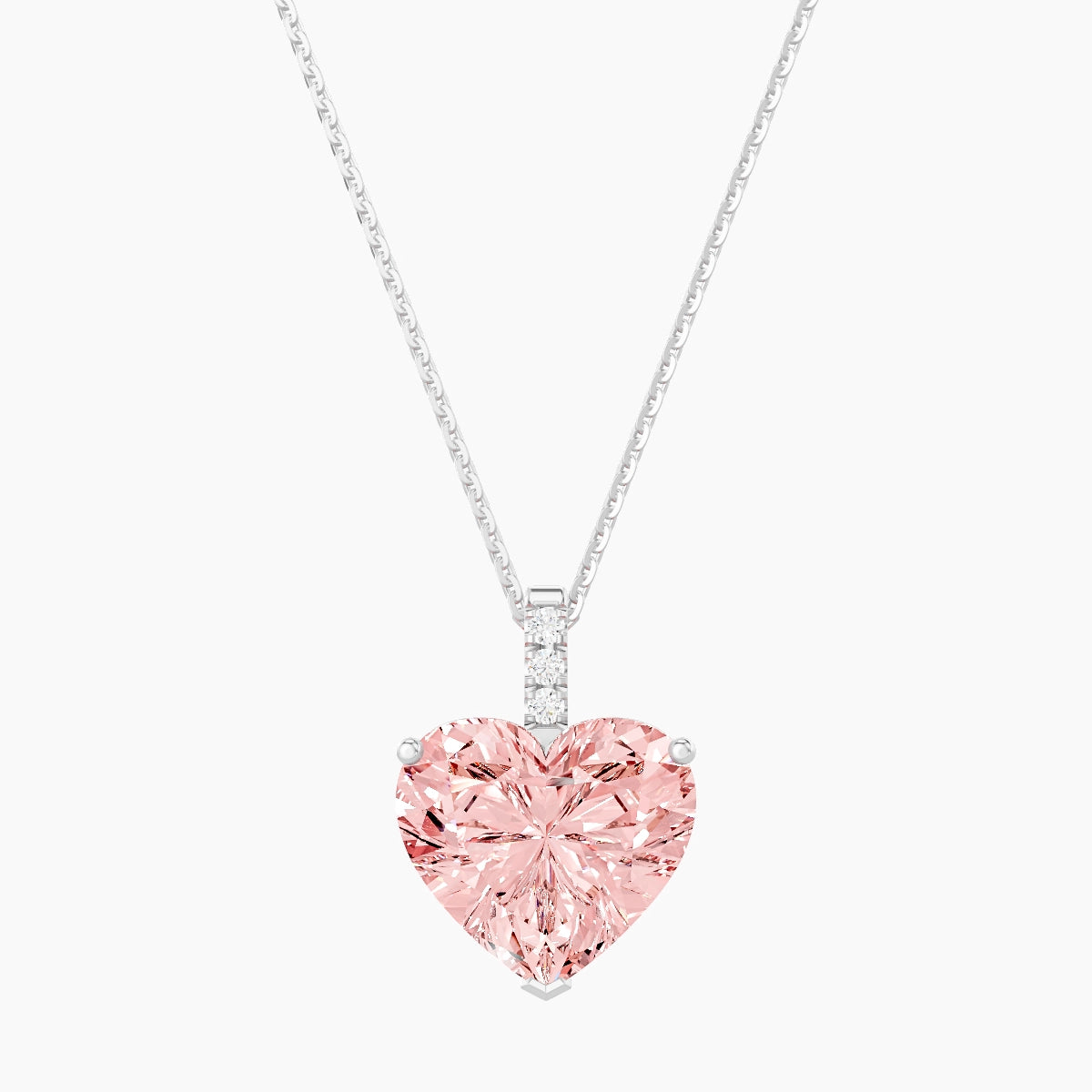 Paved Hanging Solitaire | 18k White Gold 5 ct Pink Lab Diamond Heart Pendant