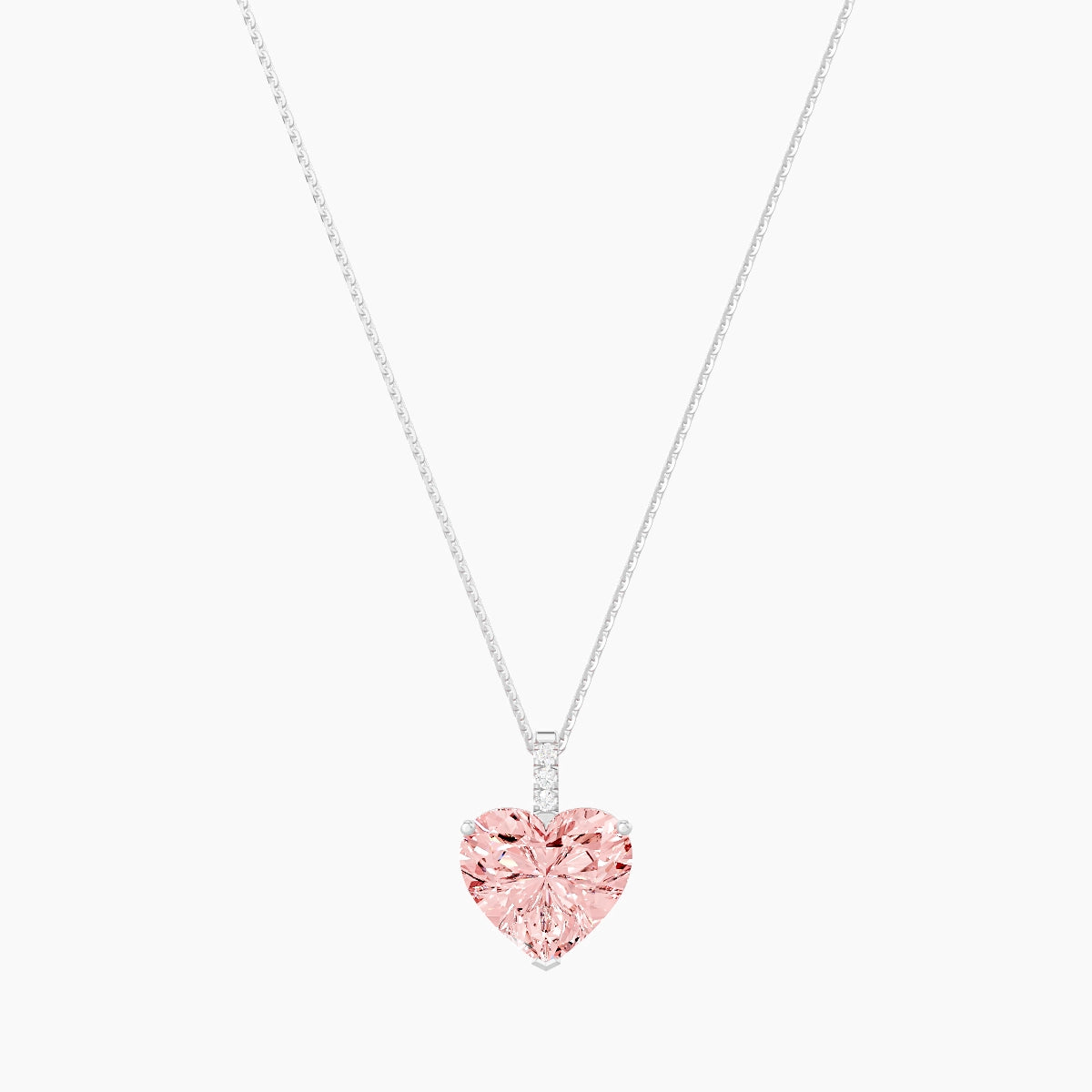 Paved Hanging Solitaire | 18k White Gold 5 ct Pink Lab Diamond Heart Pendant