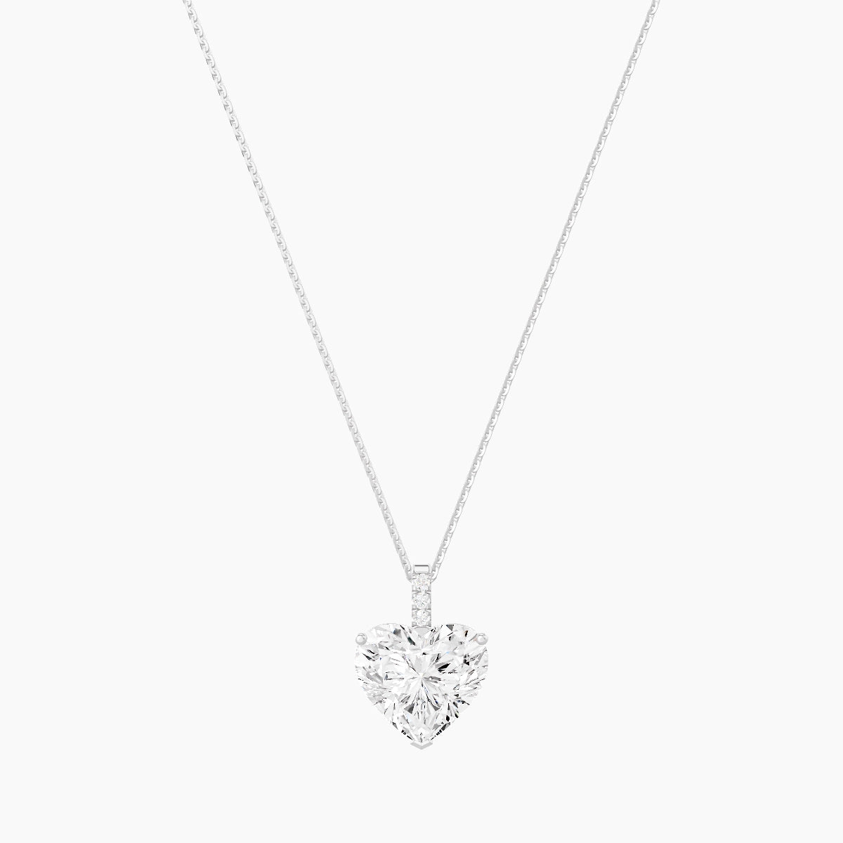 Paved Hanging Solitaire | 18k White Gold 5 ct White Lab Diamond Heart Pendant