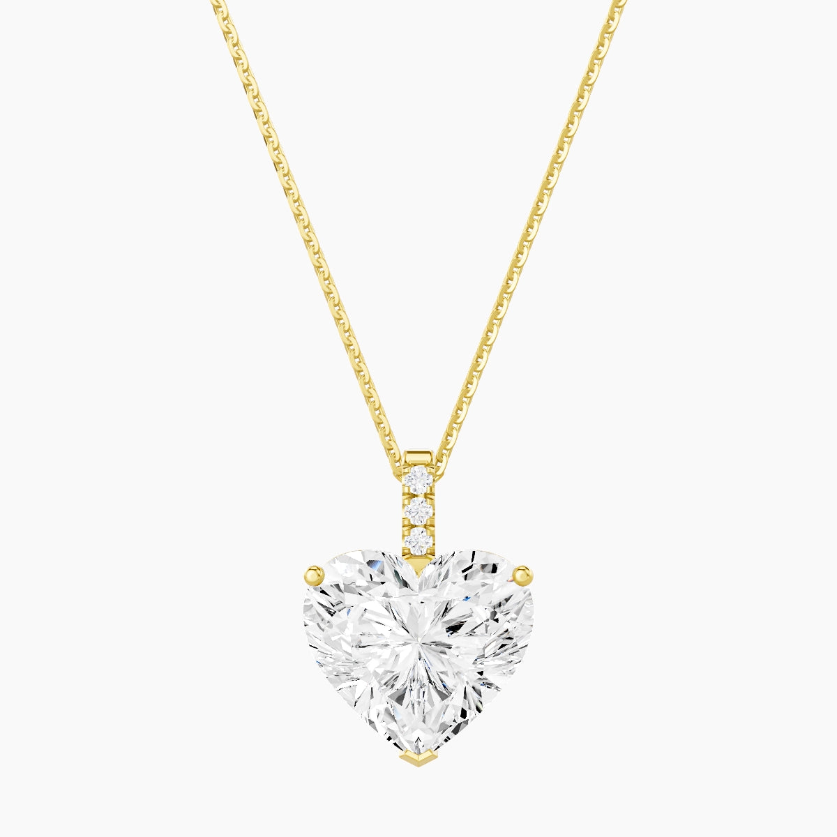 Paved Hanging Solitaire | 18k Yellow Gold 5 ct White Lab Diamond Heart Pendant