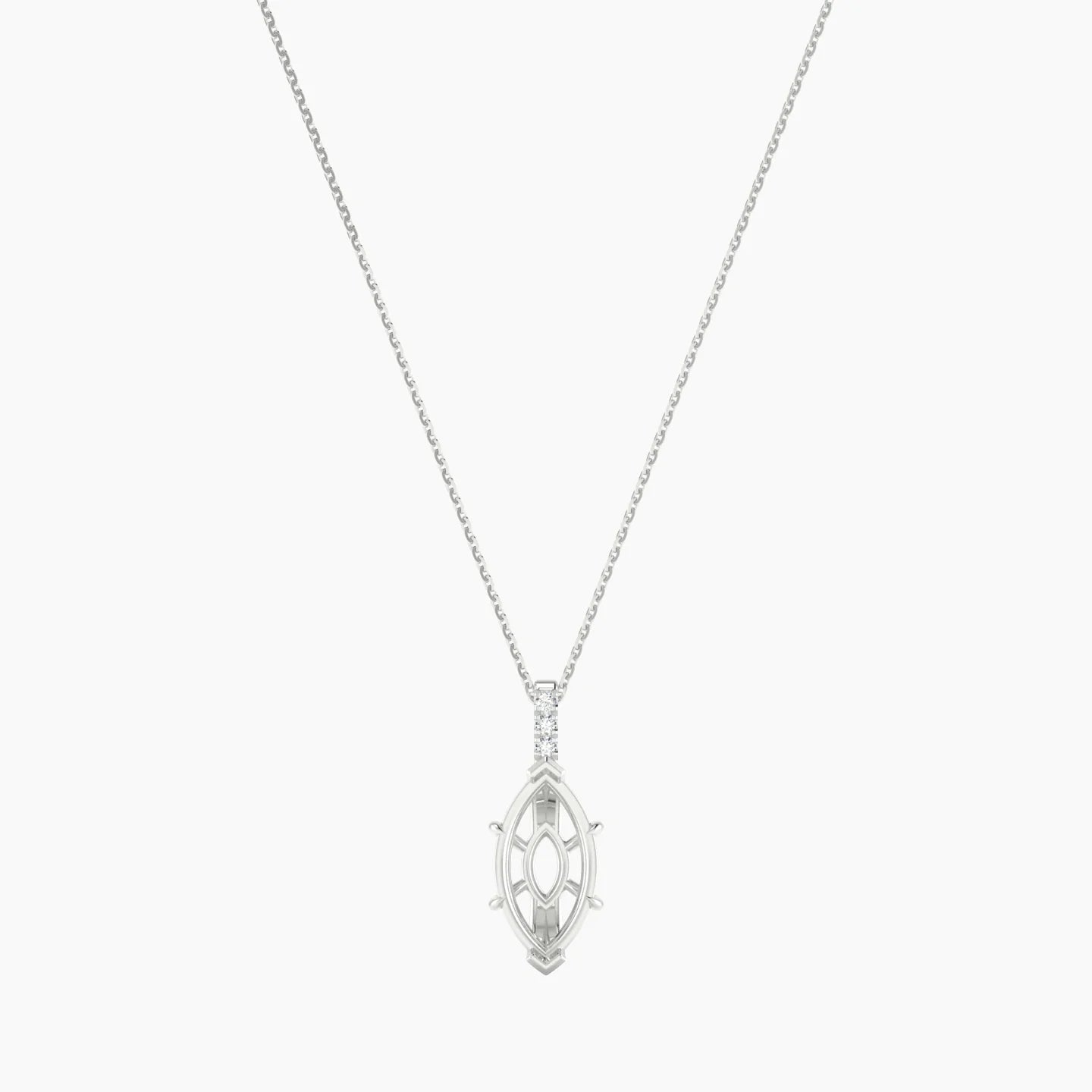 Paved Hanging Solitaire | 18k White Gold 3-4.99 ct Marquise Cut Pendant Setting