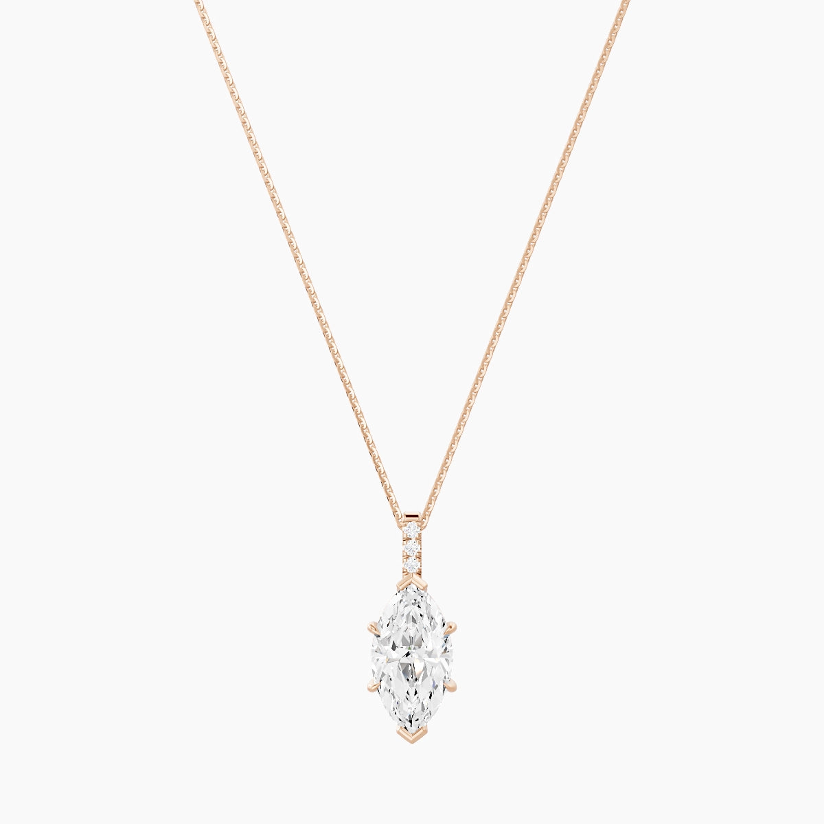 Paved Hanging Solitaire | 18k Rose Gold 3 ct White Lab Diamond Marquise Pendant