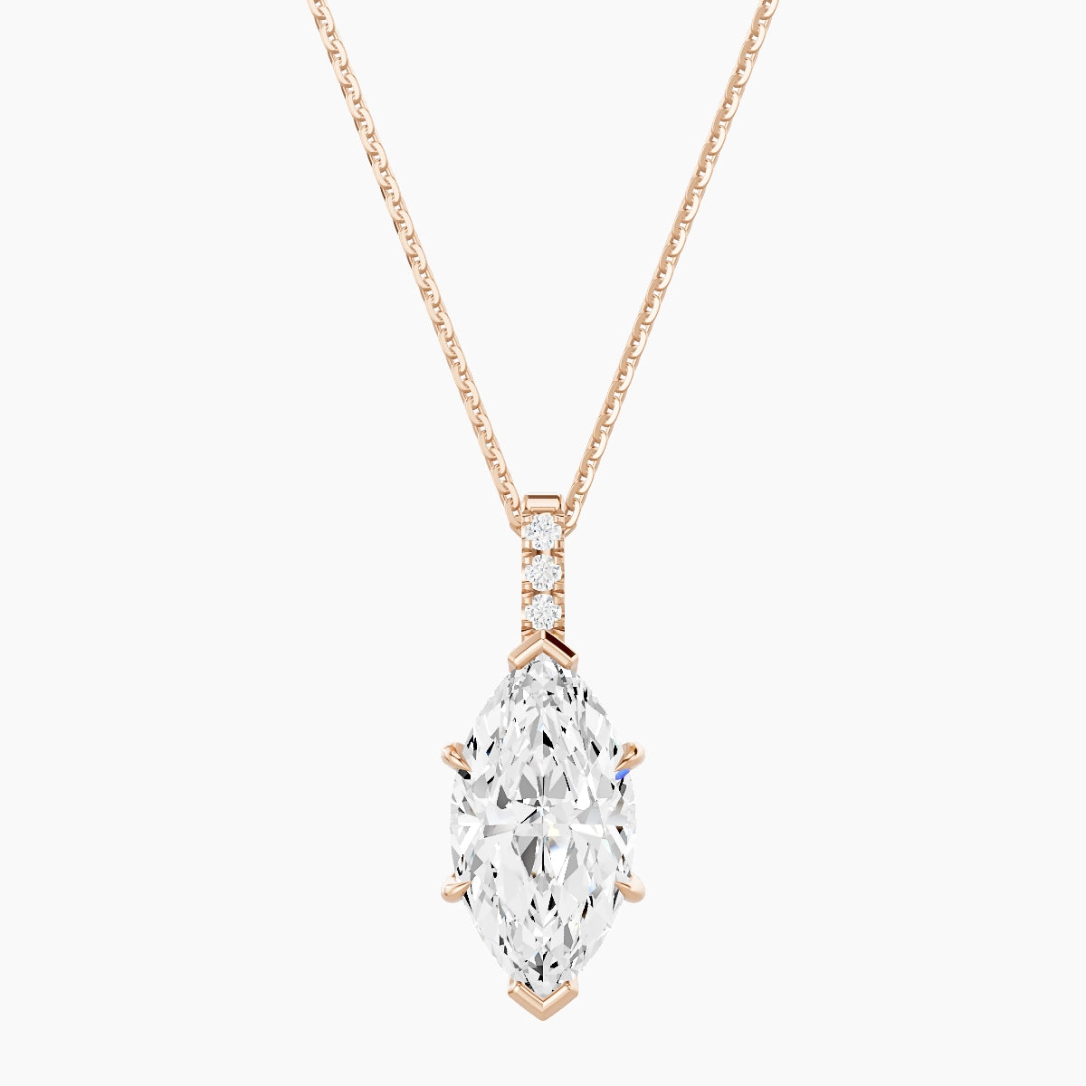 Paved Hanging Solitaire | 18k Rose Gold 3 ct White Lab Diamond Marquise Pendant