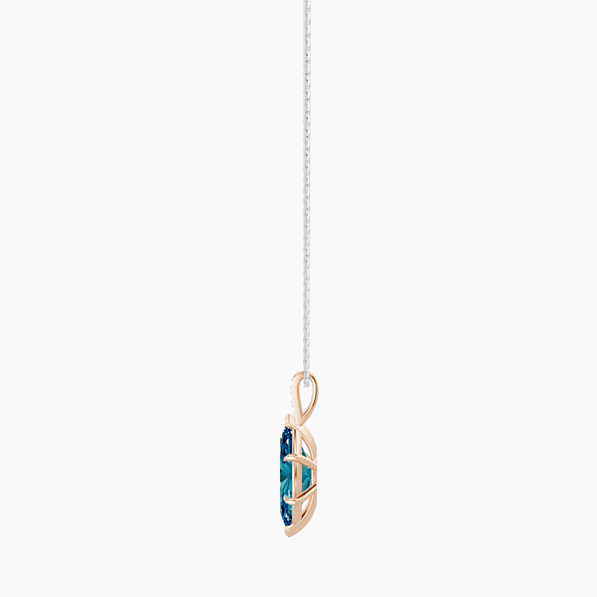 Paved Hanging Solitaire | 18k White & Rose Gold 3 ct Blue Lab Diamond Marquise Pendant
