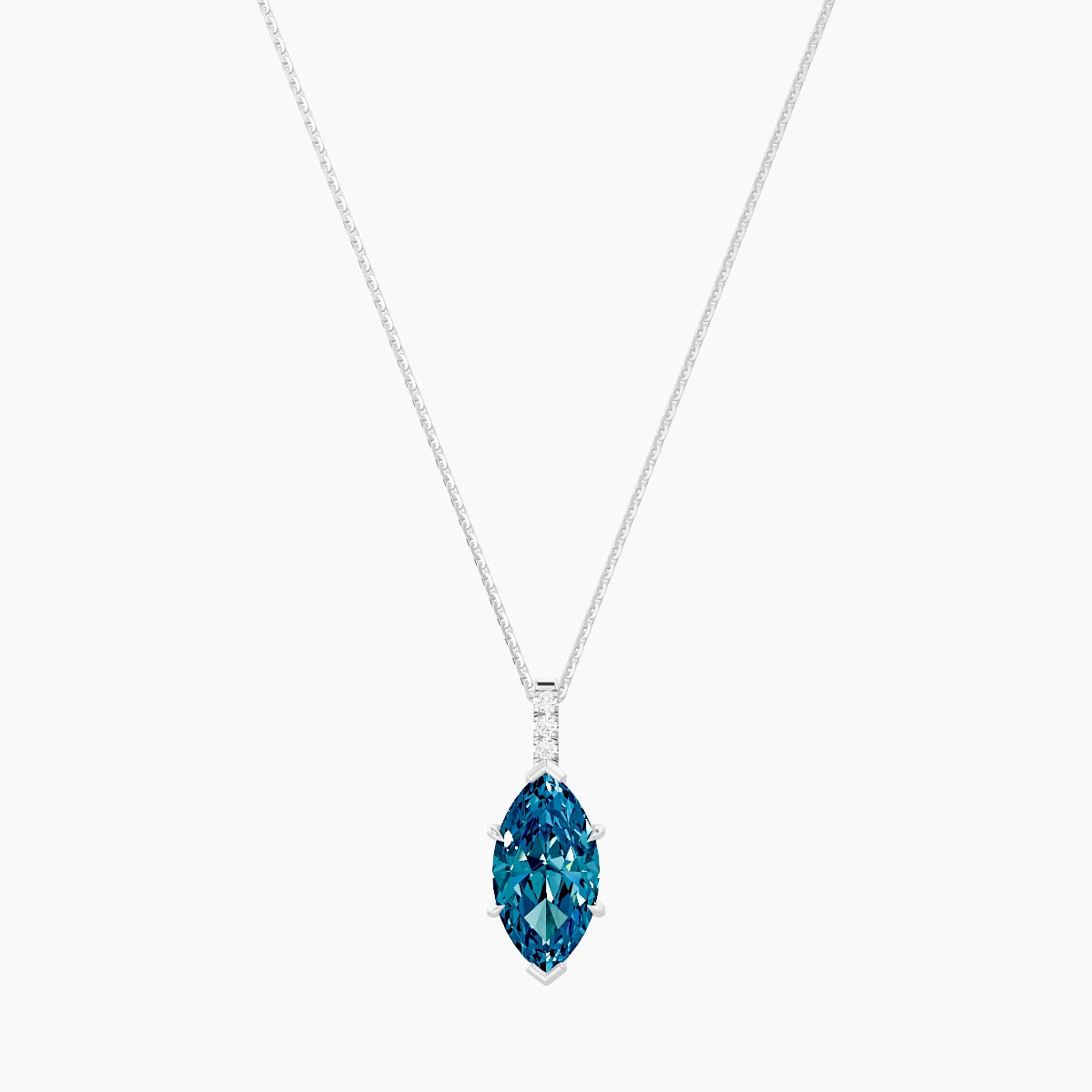 Paved Hanging Solitaire | 18k White Gold 3 ct Blue Lab Diamond Marquise Pendant