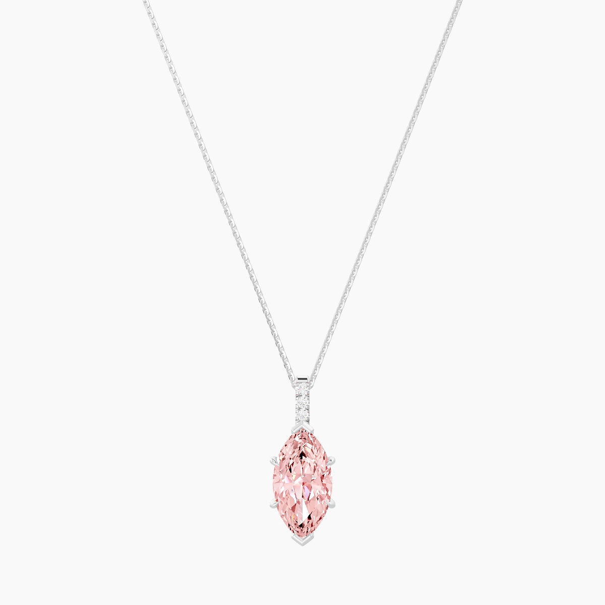 Paved Hanging Solitaire | 18k White Gold 3 ct Pink Lab Diamond Marquise Pendant