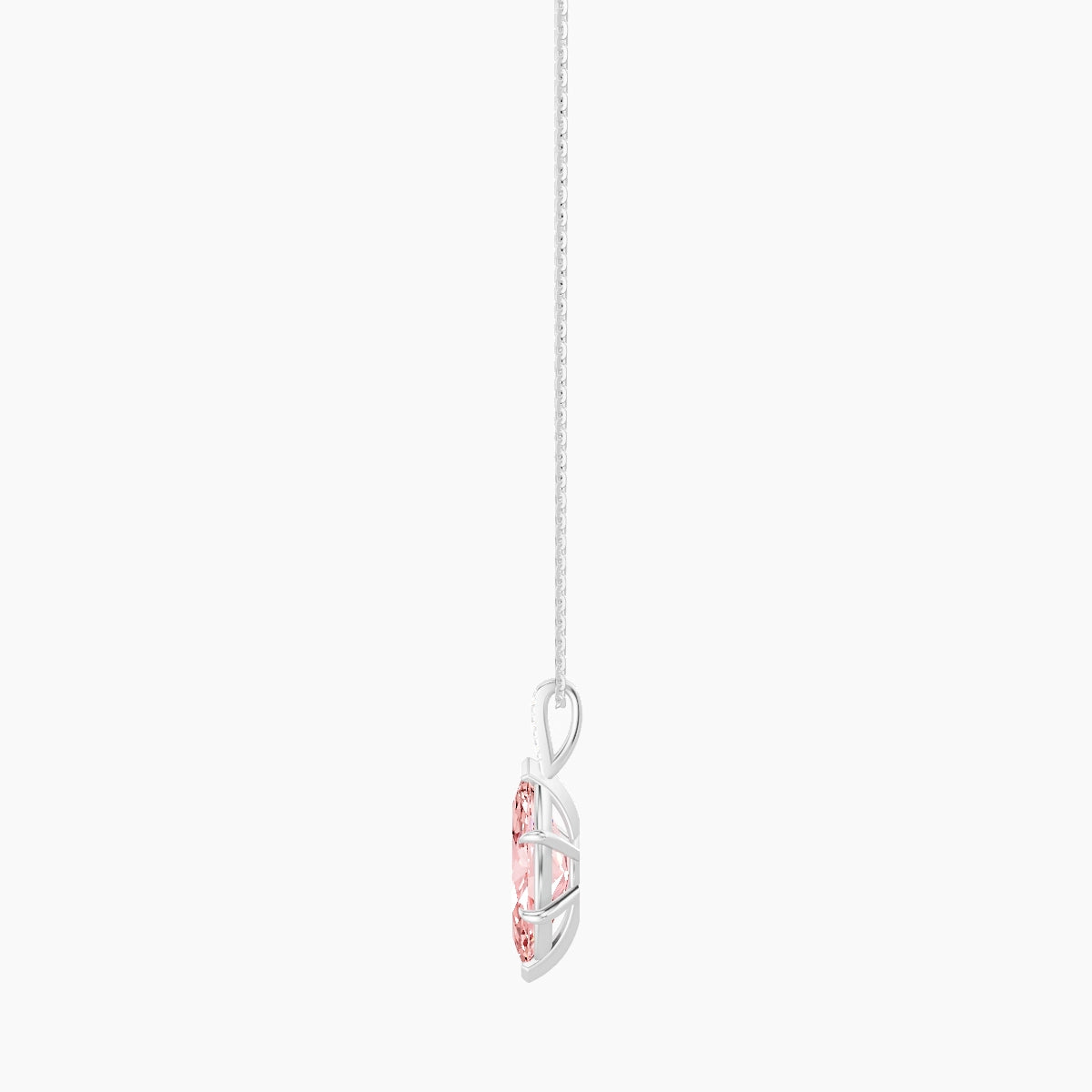 Paved Hanging Solitaire | 18k White Gold 3 ct Pink Lab Diamond Marquise Pendant