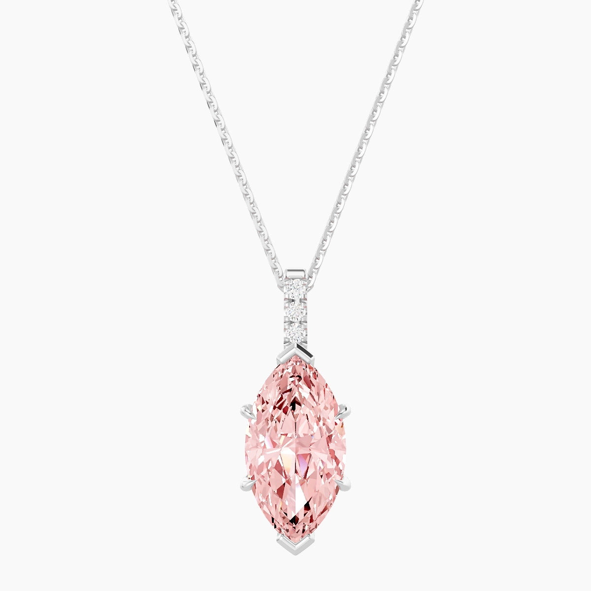 Paved Hanging Solitaire | 18k White Gold 3 ct Pink Lab Diamond Marquise Pendant