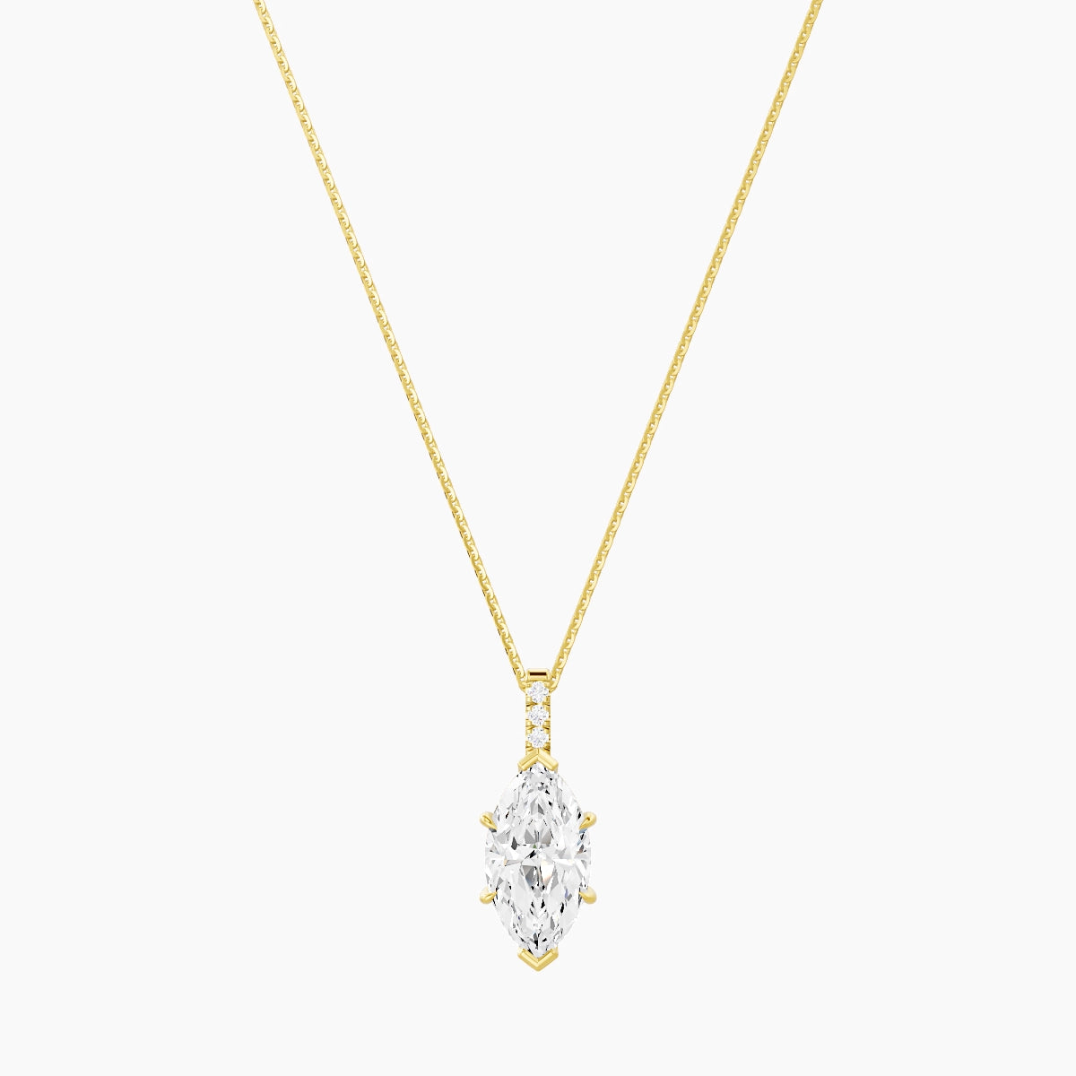 Paved Hanging Solitaire | 18k Yellow Gold 3 ct White Lab Diamond Marquise Pendant