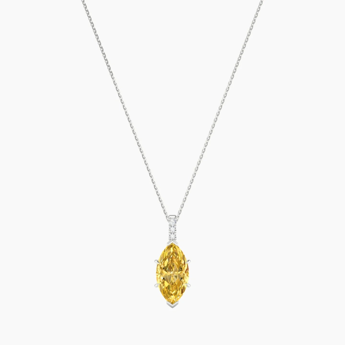 Paved Hanging Solitaire | 18k White Gold 3 ct Yellow Lab Diamond Marquise Cut Pendant